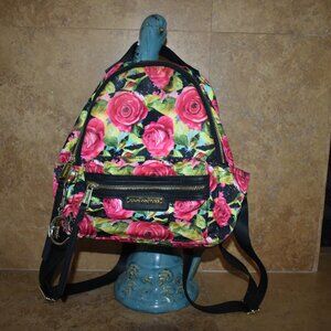 Juicy Couture Floral Rose Art Mini Backpack Roses Print Black Travel Bag Purse